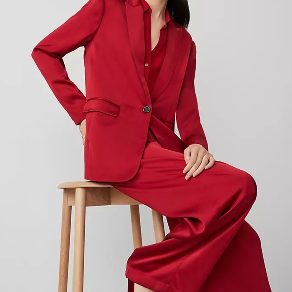 Ann Taylor The Longline Blazer in Satin Gingham Red size 2 - Picture 3 of 13